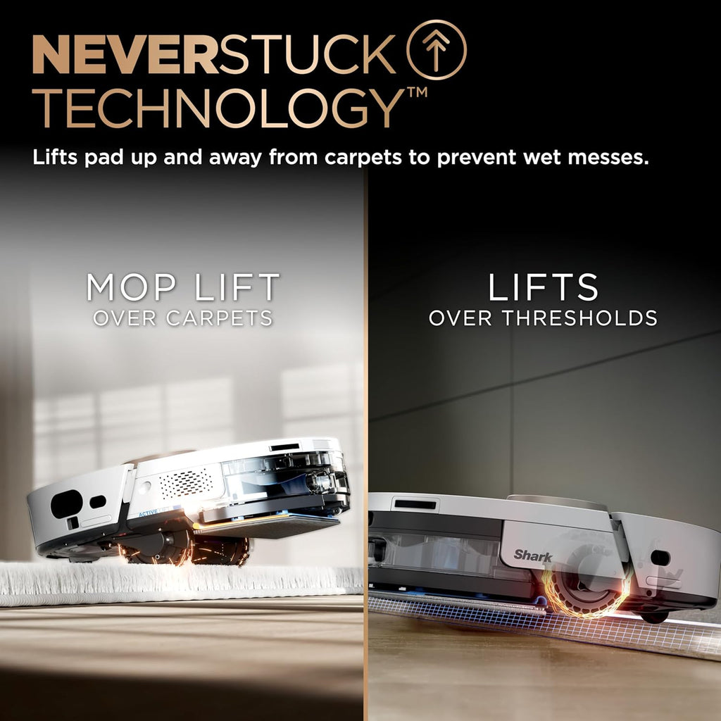 Shark Robot Vacuum & Mop Combo, PowerDetect NeverTouch Pro, Pad Wash & Dry, 60-Day Debris Capacity, 5PowerDetect Technologies,White,AV2800ZE, for Carpets & Hardfloors