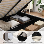 Queen Size Upholstered Platform Bed with Hydraulic, Bed Frame with Storage, Lift Up Storage Bed with Modern Linen Fabric Wingback, Wooden Slat, No Box Spring Needed, Easy Assembly, Off White