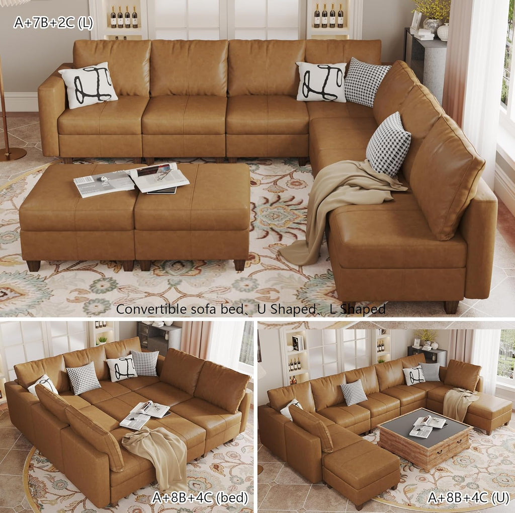 EASE MOOSE Modular Sectional Couch with Storage, Faux Leather Sectional Modular Sofa Sectional Sofa for Living Room .Brown