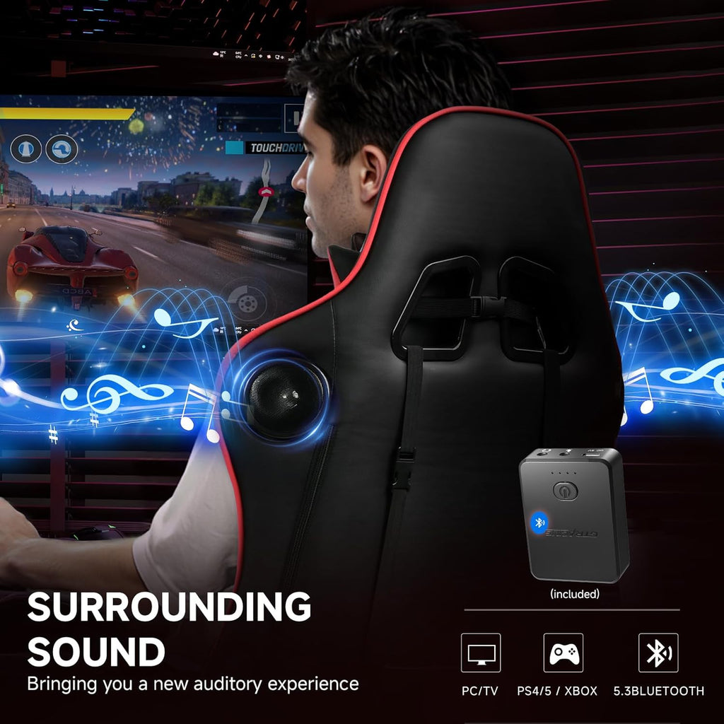 GTPLAYER Gaming Chair,Gamer Chair with Bluetooth and Adjustable Backrest,Seat Height Adjustable Computer Chairs with 3D Armrests,Video Game Chair with Footrest Speakers (Red)