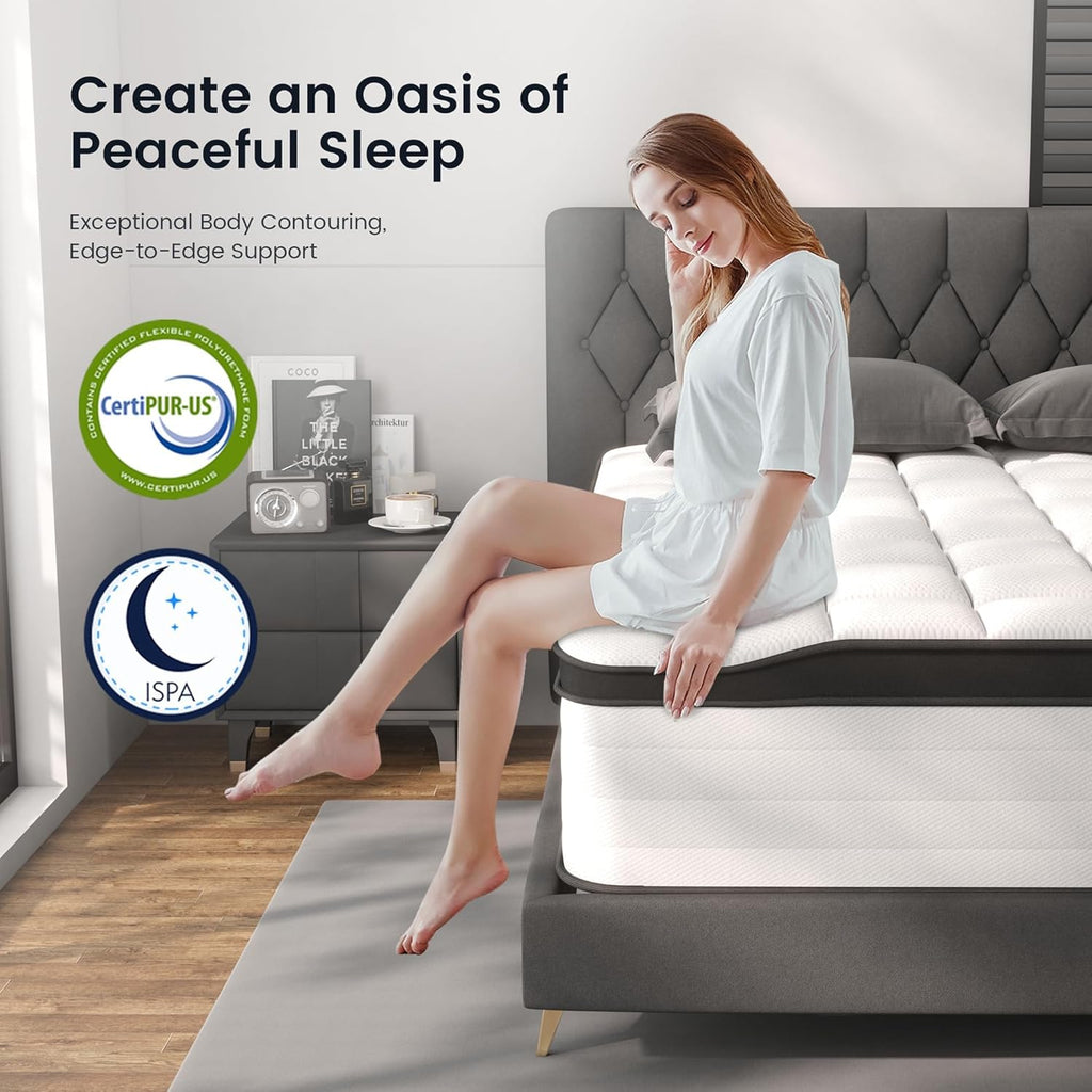 Queen Size Mattresses, 14 Inch Hybrid Queen Mattress in a Box, Medium Firm Memory Foam and Pocket Springs, Strong Edge Support, Pressure Relief