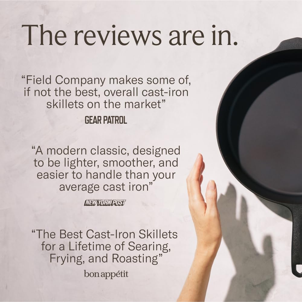 Field Company 13.37 Inch (Extra Large) Cast Iron Skillet – No.12, Perfect for 6-8 Servings, Lightweight & Smooth, Preseasoned with Organic Oil – Made in USA, Non-Toxic, Vintage Design