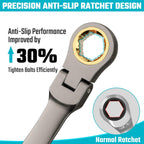 DURATECH Extra Long Anti-Slip Ratcheting Wrench Set, Double Box End Wrench Set, 5-Piece, SAE, 1/4 "-13/16 ", 72-Teeth, CR-V Steel, Grey Nickel Plating with Rolling Pouch