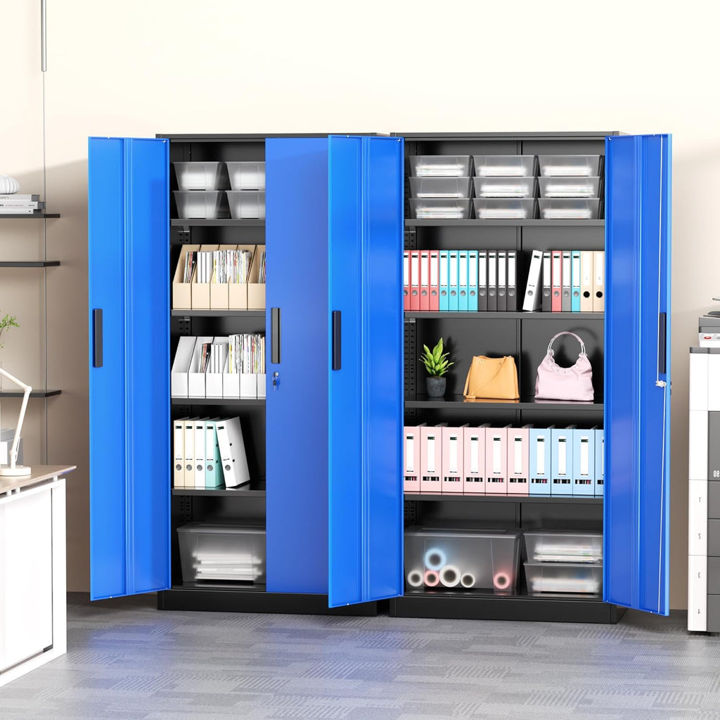 Greenvelly Metal Garage Storage Cabinet, 72" Tall Steel Storage Cabinets with 2 Doors and 4 Adjustable Shelves, Metal Tool Cabinets, Locking File Cabinet for Home Office, Garage, School (Black Blue)