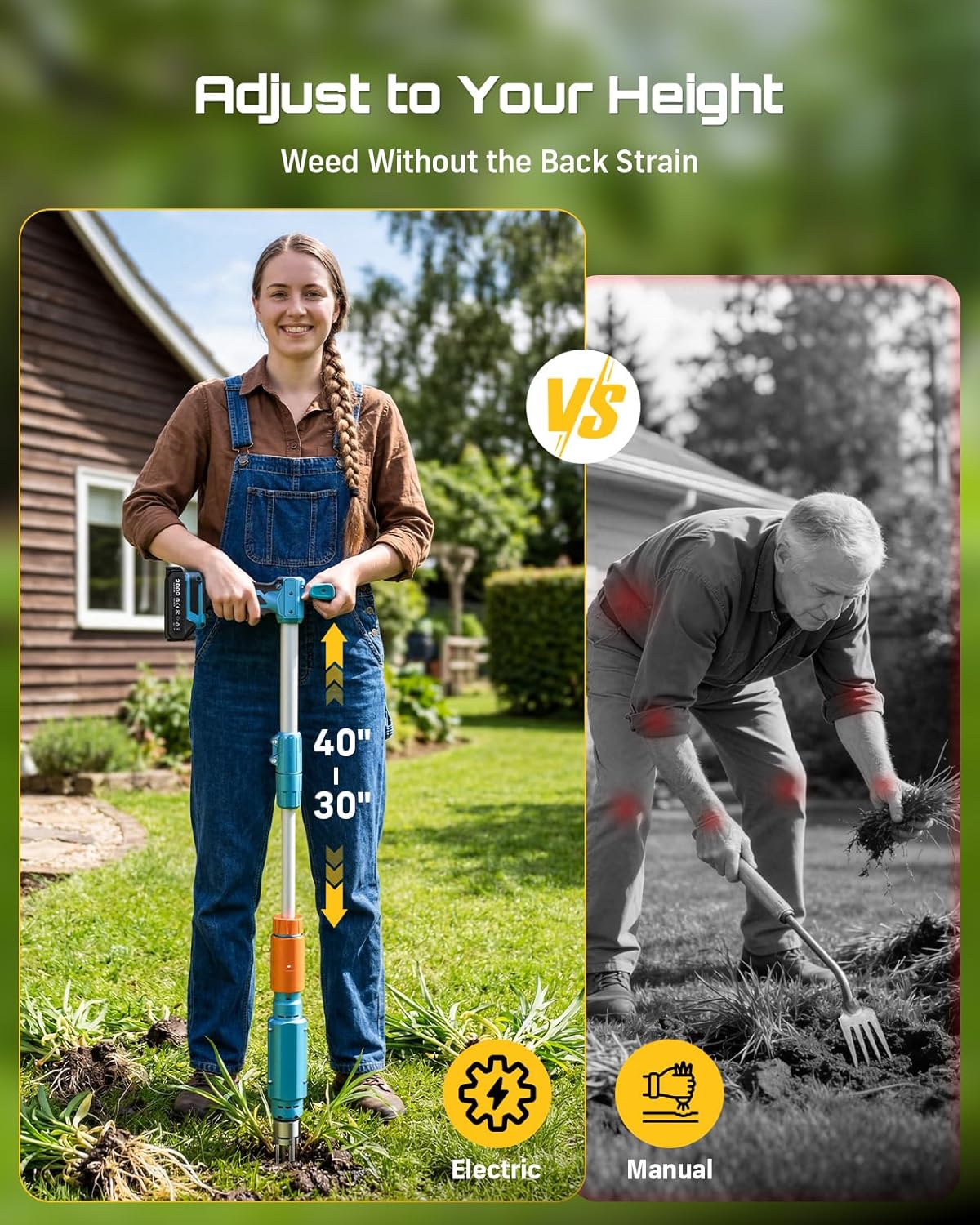 2026 Upgraded Electric Weed Puller Tool, 20V Battery Powered Stand Up Weeder with 2 x 2000mAh Batteries, Adjustable Handle, 3-Claw Steel Head, Dandelion Remover & Crabgrass Puller for Garden Lawn Yard