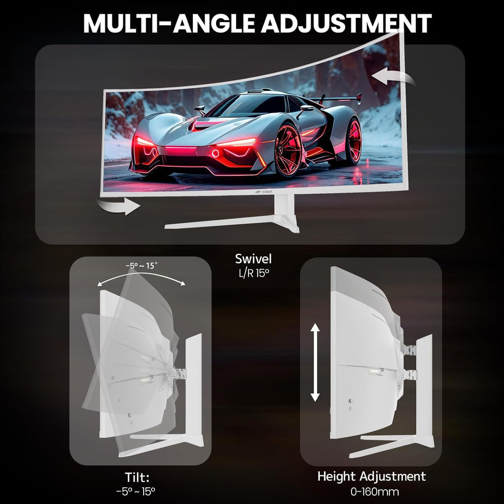 CRUA 49" White Curved Monitor | DQHD(5120 * 1440)  120Hz  1500R  32:9  AMD FreeSync  120% sRGB  Height Adjustable Ultra-Wide Screen Computer Monitors  HDMI 2.1 & DP 1.4  Wall Mount Install