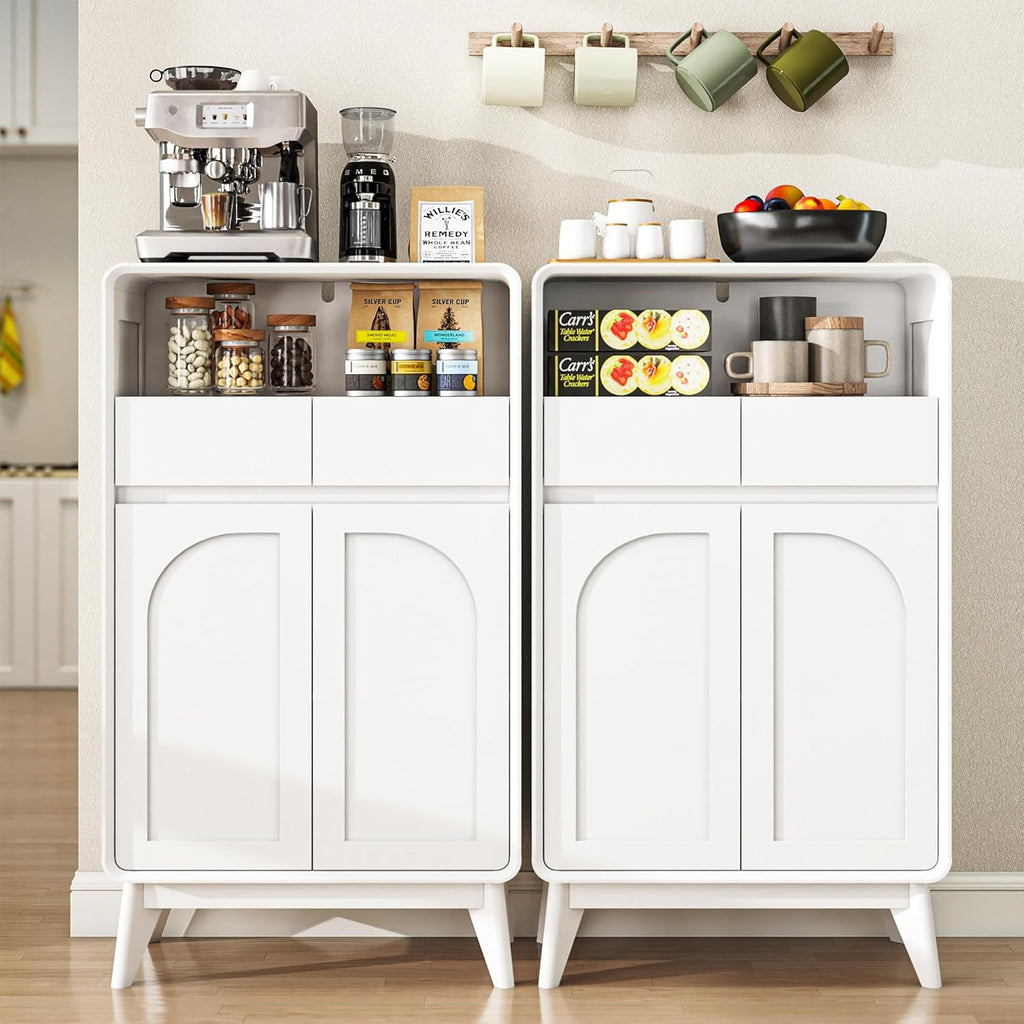 Kitchen Storage Cabinet, Buffet Cabinet with Doors and Adjustable Drawers, Modern Accent Sideboard Coffee Bar Cabinet for Living Room, Dining Room, Entryway, White