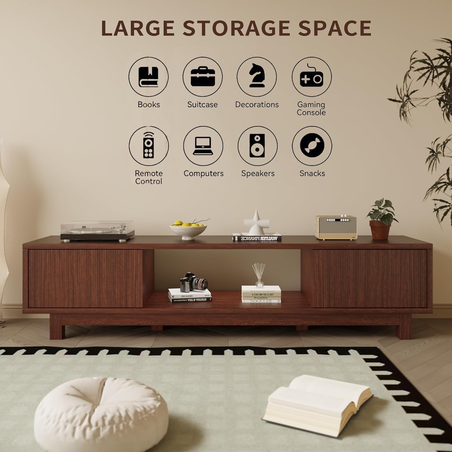 Maggym 70″ TV Stand with Storage, Modern Media Console with 2 Doors and Open Shelves, Entertainment Center for Living Room, Walnut