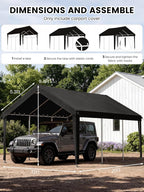 12 x 20 Ft Carport Replacement Cover, Heavy Duty Outdoor Car Tarp Canopy, Waterproof & UV Protected Tear Oxford Tarp with Ball Bungees (Frame is Not Included)