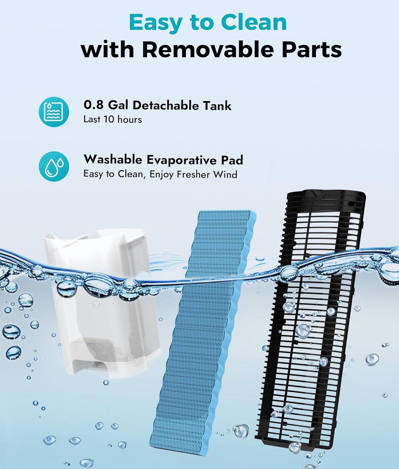 Evaporative Air Cooler - Swamp Cooler with 3L Water Tank, 3 Modes & 3 Speeds, Remote Control, 12H Timer, 50° Oscillating Portable Bladeless Cooling Tower Fan For Room Bedroom Office Mother's Day