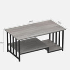 Coffee Table, 39 Inch 2-Tier Farmhouse Rustic Coffee Table with Storage, Modern Rectangle Wooden Center Table, for Living Room, Small Space, Easy Assembly, Wash Gray