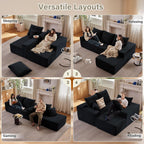 107" Modular Sectional Couches for Living Room, Comfy Boneless L Shaped Cloud Couch with Chaise Lounge, Modern Cozy Corduroy Deep Seat Floor Sofa, Memory Foam, No Assembly Required, Black