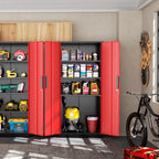 Greenvelly Metal Storage Cabinet, Steel Garage Cabinet with Doors and Adjustable Shelves, Metal Cabinet with Lock,Tall Metal Office Storage Cabinet for Garage,Home Office,School (Black Red)