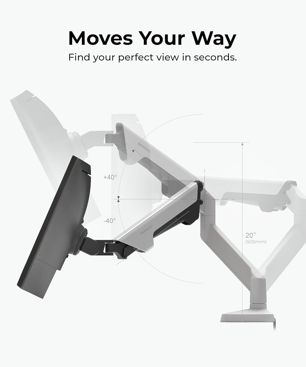 Heavy Duty Monitor Arm Desk Mount for 34-49 Inch Ultrawide Curved Monitors  Supports 14-38 lbs  Gas Spring Ergonomic Full Motion with Cable Management  Red Dot Design Awarded  White