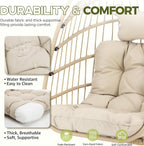 RADIATA All-Weather Swing Egg Chair No Stand, 350lbs Outdoor Sturdy Wicker Hammock Seat with Cushions, Comfy Portable Hanging Egg Basket Seat for Balcony Patio Bedroom Tree or Ceiling, Beige