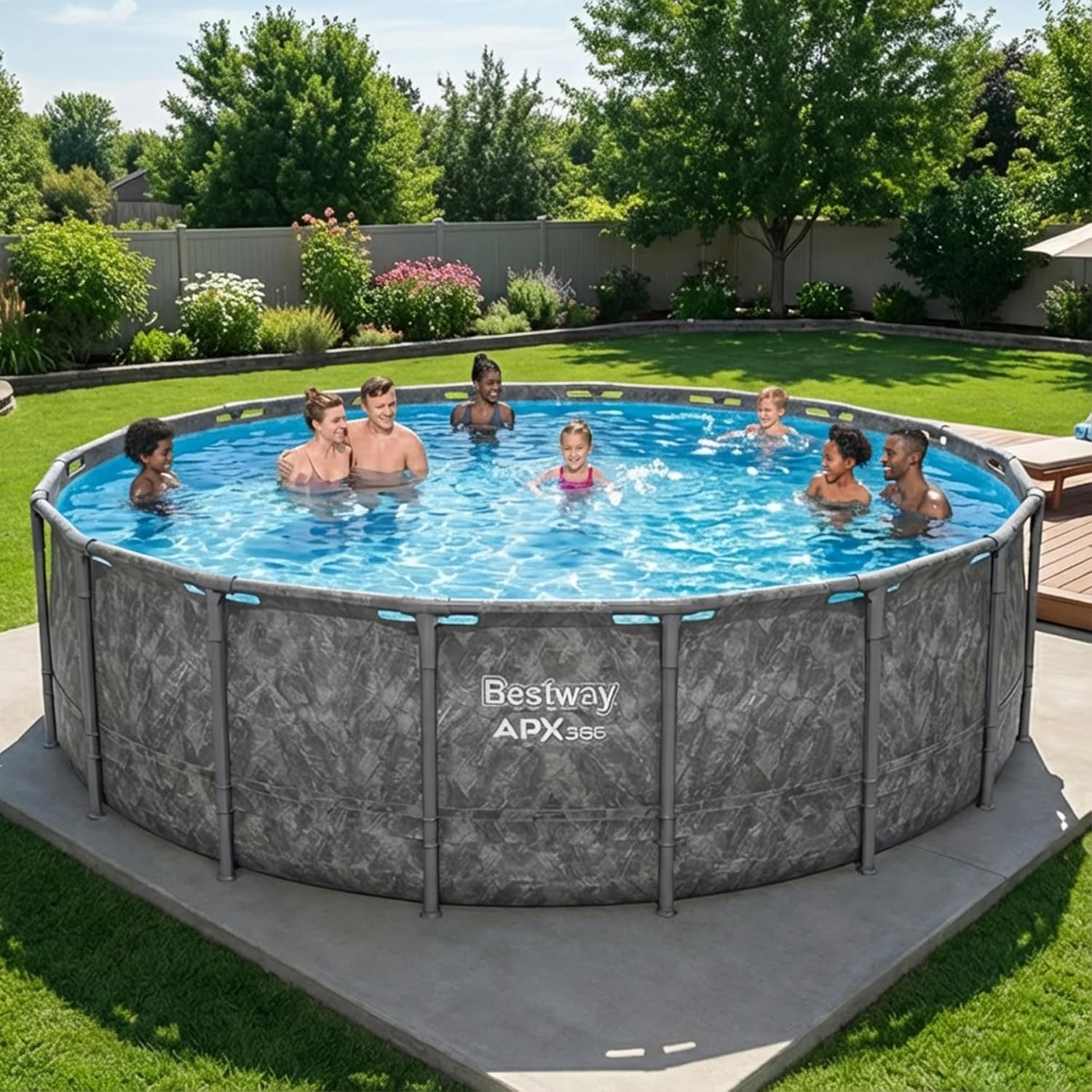 Bestway APX 365 18' x 52" Above Ground Pool  Round Metal Frame Outdoor Swimming Pool Set with Sand Filter Pump  Ladder  and Cover  Dark Marble