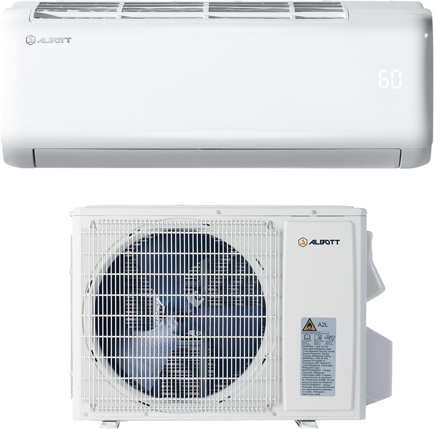 Albott Mini Split Air Conditioner Heat Pump, 12000 BTU 18.5 SEER2 220V Inverter Wall-Mounted Unit for Spaces up to 750 Sq. Ft, Includes 14.8ft Install Kit, White