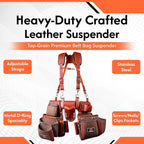 ABRIX Heavy Duty Nylon & Leather Tool Belt for Men Framing Rig Carpenter Tool Belt with Suspender Padded construction belt pauchas construccion (Extra Large, Tool Belt) (Dark Brown, with Suspender)