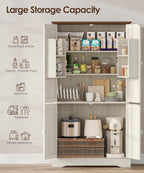 Akxomel 53.1" H Tall Bathroom Storage Cabinet with 4 Door Shelves, Farmhouse Kitchen Pantry Cabinet with 4 Doors, Linen Bathroom Floor Cabinet for Kitchen, Bathroom, Living Room, Rustic White