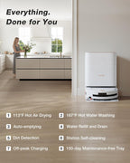 Yeedi M14 Plus Robot Vacuum and Mop with All-in-One Station, 18000Pa, OZMO Roller Instant Self-Washing Mopping, 167℉ Hot Water Mop Washing & Self-Drying, ZeroTangle 3.0, Self-Emptying, White