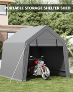 GarveeHome 6 x 6 Ft Carport Storage Shed, Portable Garage with Roll-Up Zipper Door, Heavy Duty Waterproof Tarp, Storage for Motorcycle, Bike, Firewood, Garden Tools, Grey