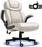 Office Chair, Big and Tall Executive Chairs with Lumbar Support for Back Pain, Breathable Desk Computer Chair with Adjustable Flip-up Armrests, Wide Cushion Swivel Home Office Chair Beigewhite