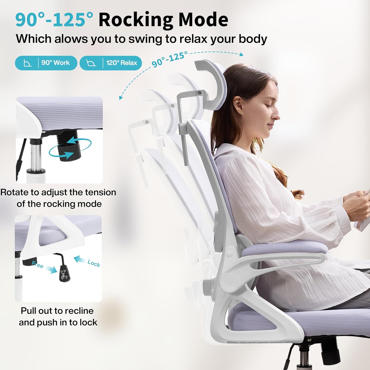 Ergonomic Office Chair,Mesh Office Chair with Lumbar Support,High Back Desk Chair with Flip-up Arms,400 lbs Big and Tall Computer Chair with Headrest,Comfy Desk Chairs (Lavender)