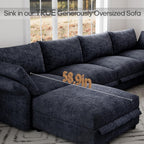 159" Oversized Cloud Couch Sectional with Storage, Extra Wide Deep Modular Sectional Sofa for Living Room with Adjustable Arms, High Back, U Shaped, 6 Seater, Dark Grey Chenille | Extra Large Seat, Thick Plush Cushion, FSC Certified Fabric