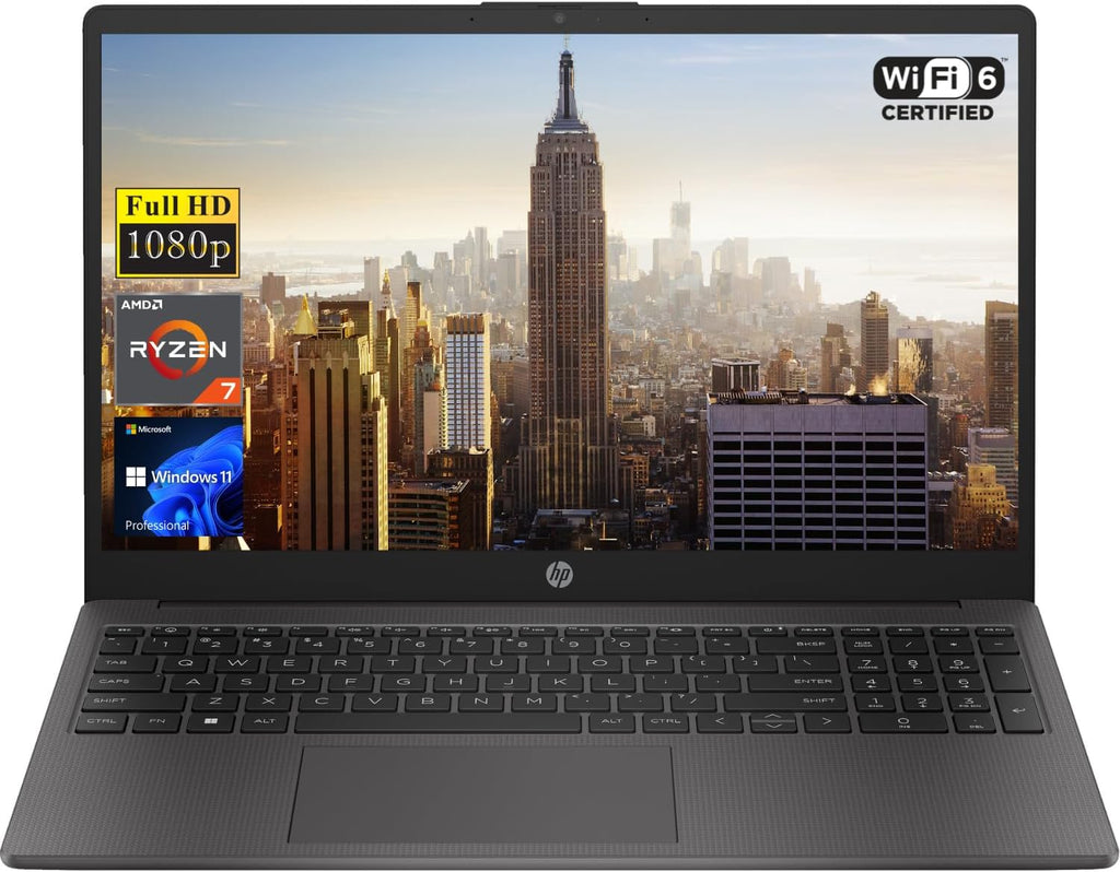 HP 255 G10 15.6" FHD Business Laptop  AMD Ryzen 7 7730U  16GB RAM  512GB PCIe SSD  Numeric Keypad  Webcam  Wi-Fi 6  HDMI  Windows 11 Pro  Black