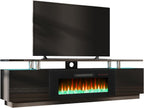 AMERLIFE Fireplace TV Stand with 40" Fireplace, 80" Modern Fireplace Entertainment Center LED Lights, 2 Tier TV Console Cabinet for TVs Up to 90", Obsidian Black