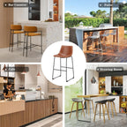 Sweetcrispy Counter Height Bar Stools Set of 4, 30 inch Height Stool Faux Leather Barstools with Back, Armless Kitchen Island Countertop Comfortable Modern Chairs with Metal Legs - Brown