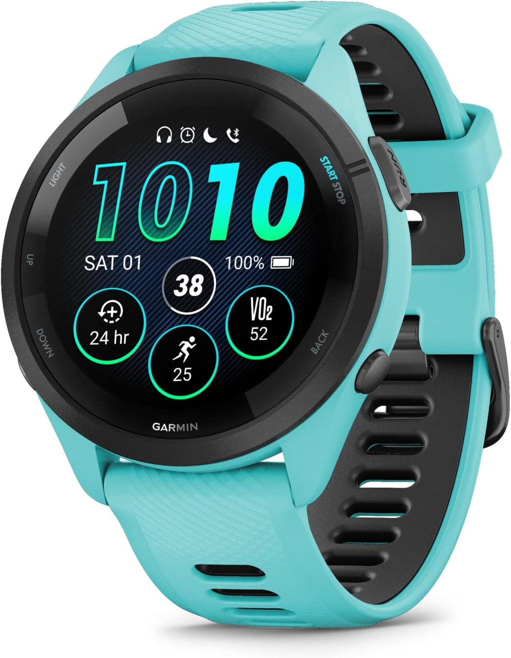 Wearable4U Garmin Forerunner 265 Music GPS Running 46 mm Smartwatch  Aqua with AMOLED 1.3 in Touchscreen Display Black Earbuds Bundle