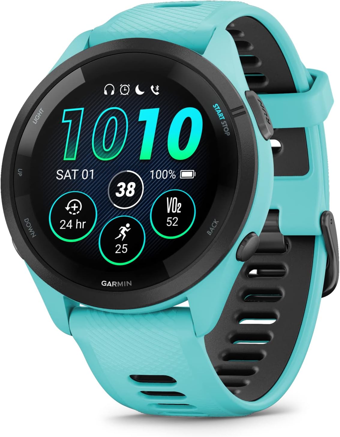 Wearable4U Garmin Forerunner 265 Music GPS Running 46 mm Smartwatch  Aqua with AMOLED 1.3 in Touchscreen Display Black Earbuds Bundle