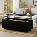 FABATO Mid Century Modern Coffee Table, Wooden Fluted Center Table with Large Hidden Compartment, 41.7” Rectangle with Round Corners, Lift Up Farmhouse Wood Table for Living Room, Home Office, Black
