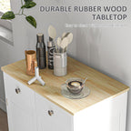 HOMCOM Sideboard Buffet Cabinet with Solid Wood Countertop, Modern Kitchen Storage Cabinet, Coffee Bar Cabinet with 2 Drawers, Doors and Adjustable Shelf, Distressed White