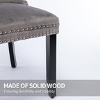 Modern Kitchen Chairs Set of 4 Grey Velvet Dining Room Chairs with Back Ring Pull Nailhead Trim Solid Wood Leg Upholstered Tufted Table Chair for Western Restaurant Living Powder Room Hotel