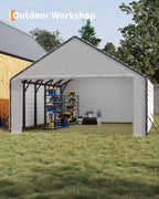 Carport Enclosure Kit for 20x26 20x21 20x16 Metal Carports, 2-Pack Heavy-Duty 220gsm PE Roll-Up Zipper Door Panels, Front & Back Cover with Ball Bungees,White