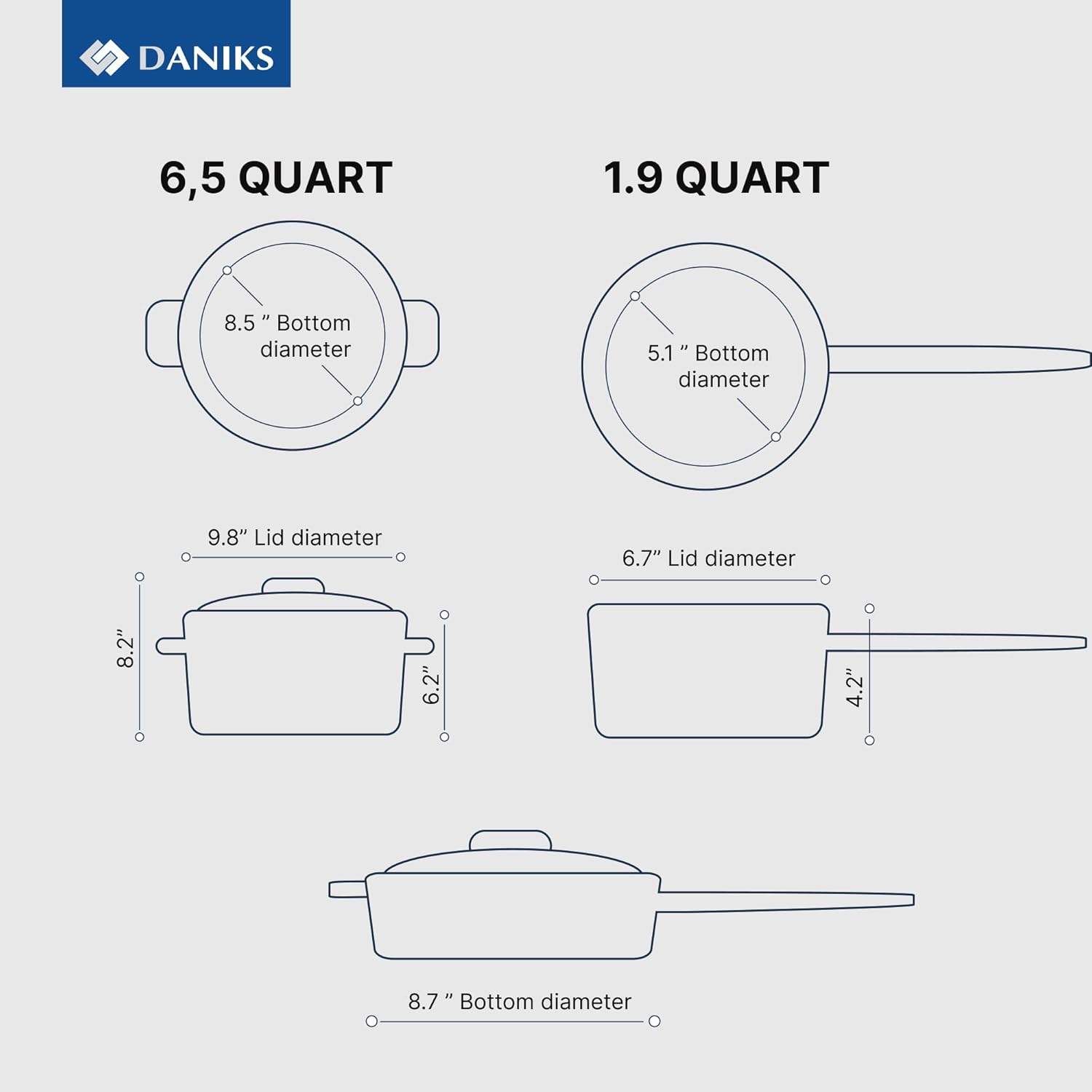 Daniks Classic 11-Piece Stainless Steel Cookware Set with Glass Lids, Includes Saucepan and Frying Pan with Lid, Tri-Ply Bases for Even Heating, Induction Compatible, Dishwasher Safe