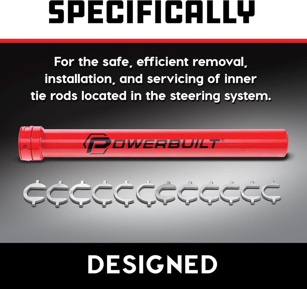 Powerbuilt Master Inner Tie Rod Removal Tool Kit, 13 Pieces, Steering and Suspension, Adapter and Extension Wrench, Storage Case - 647785