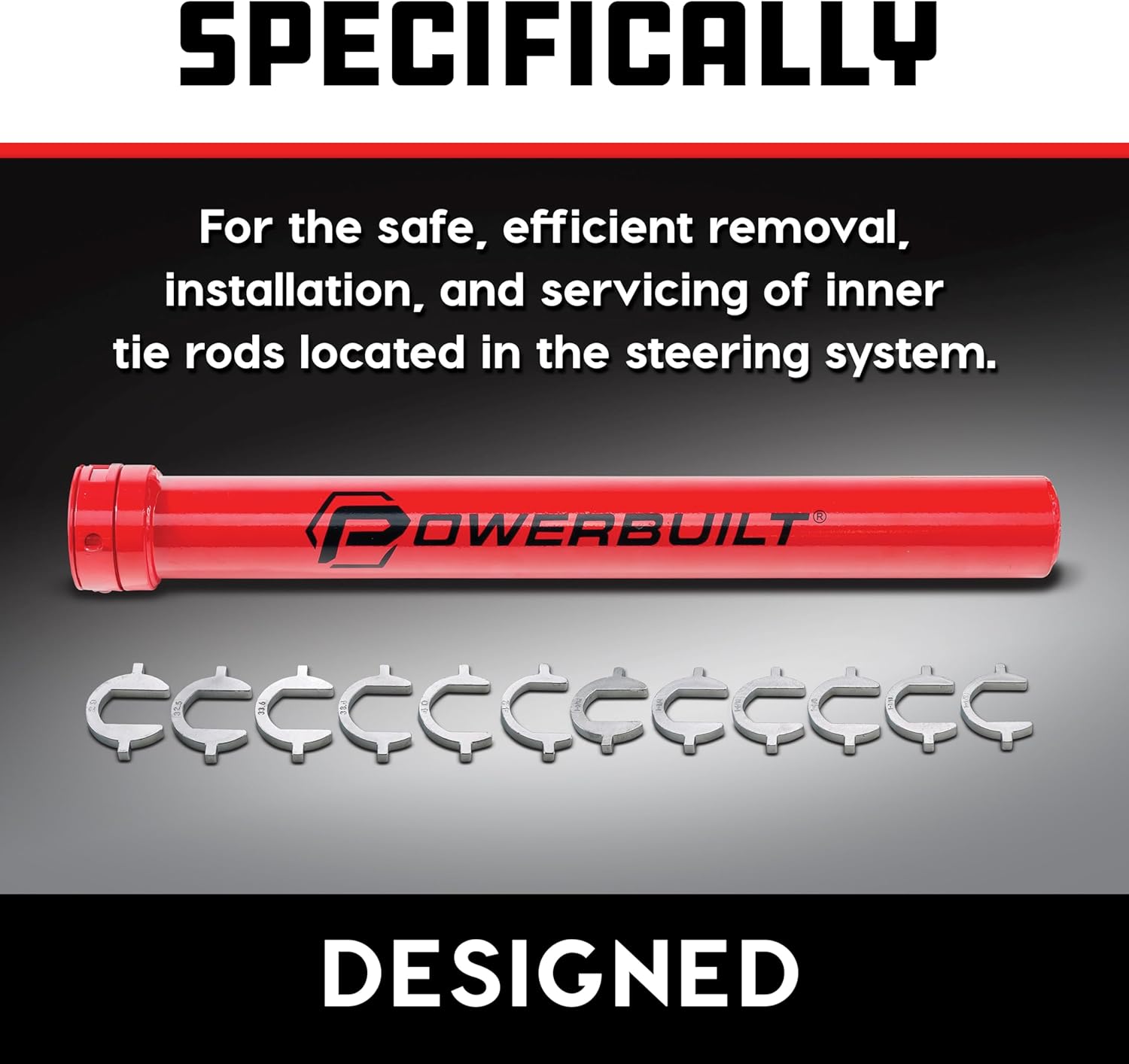 Powerbuilt Master Inner Tie Rod Removal Tool Kit, 13 Pieces, Steering and Suspension, Adapter and Extension Wrench, Storage Case - 647785