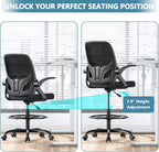 Kensaker Drafting Chair Tall Office Chair, Ergonomic Standing Desk Chair with Adjustable Foot Ring and Flip-up Armrests, Mesh Computer Chair for Art Studio, 300 LBS, Black
