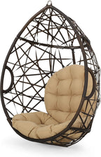 Christopher Knight Home Isaiah Indoor/Outdoor Wicker Tear Drop Hanging Chair (Stand Not Included), Multi-Brown and Tan