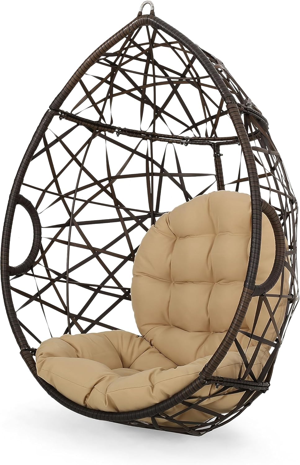 Christopher Knight Home Isaiah Indoor/Outdoor Wicker Tear Drop Hanging Chair (Stand Not Included), Multi-Brown and Tan