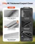 VEVOR Carport Replacement Canopy Cover, 12 x 20 ft Potable Garage Tent Top Tarp with Sidewalls, UV-Resistant & Waterproof, Heavy Duty Car Shelter Tarp with Ball Buggees, Grey, Frame Not Included