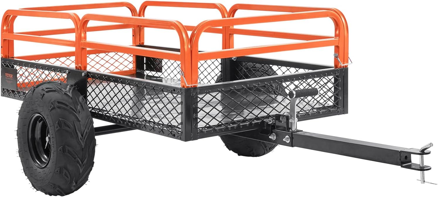 VEVOR ATV UTV Trailer Tow Behind Dump Cart  1500lbs 15 Cubic Feet  Heavy Duty Yard Garden Trailer Pull Behind Dump Trailer for Lawn Mower Tractor