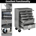 5 Drawers Tool Cart on Wheels, Multifunctional Rolling Tool Chest, Drawers Mobile Trolley Organizer Heavy Duty Tools Box with Locking Wheels & Ball Bearing Drawers (Silver, 5 Drawers)