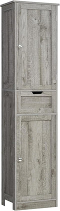 Iwell 67" Tall Bathroom Cabinet with Adjustable Shelves & 1 Drawer, Storage Cabinet with 2 Doors, Narrow Tall Cabinet, Floor Cabinet for Bathroom, Living Room, Home Office, Grey