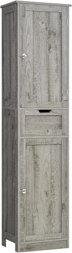 Iwell 67" Tall Bathroom Cabinet with Adjustable Shelves & 1 Drawer, Storage Cabinet with 2 Doors, Narrow Tall Cabinet, Floor Cabinet for Bathroom, Living Room, Home Office, Grey