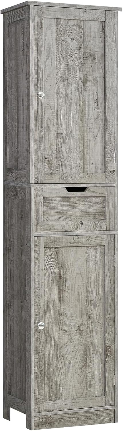 Iwell 67" Tall Bathroom Cabinet with Adjustable Shelves & 1 Drawer, Storage Cabinet with 2 Doors, Narrow Tall Cabinet, Floor Cabinet for Bathroom, Living Room, Home Office, Grey