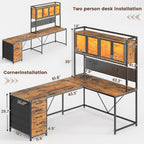 SEDETA L Shaped Gaming Desk with Drawers, L Shaped Computer Desk with Hutch and Storage Shelves, Gaming Desk with Pegboard, Led Lights, and Power Outlet, Home Office Desk, Corner Desk, Rustic Brown